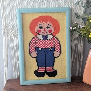 Vintage Raggedy Andy Framed Embroidery Wall Art